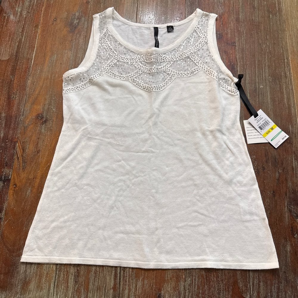 Skye’s the Limit NWT Ivory Scalloped Sequin Tank Top Medium After Hours